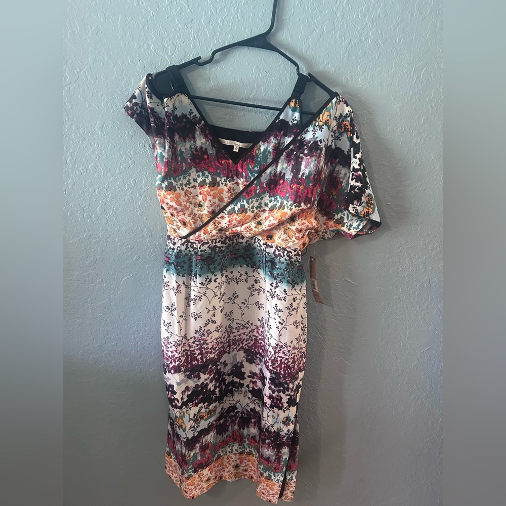 NWT Rachel Roy Floral Multicolor midi Dress Adjustable straps asymmetrical top